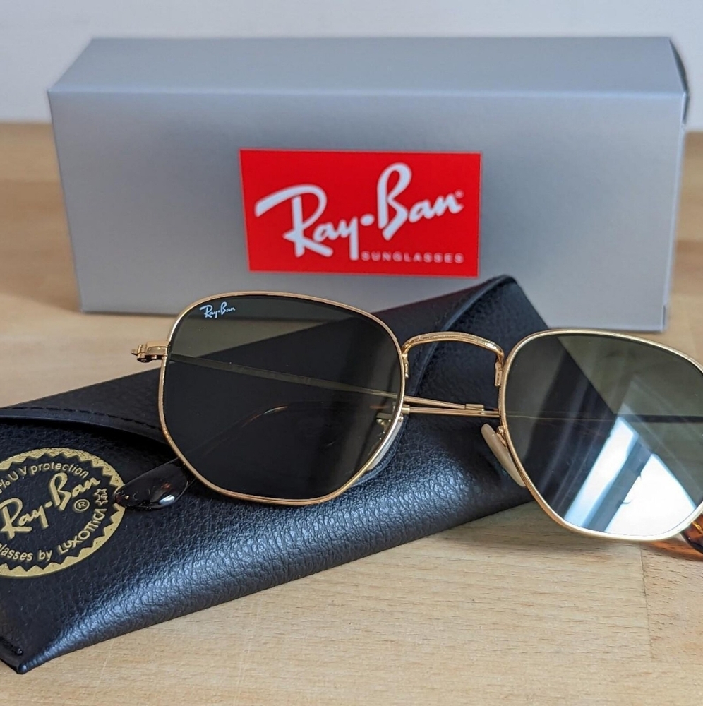 LIKE NEW RayBan Hexagonal RB3548 Green Lens Ray ban Sunglasses - Picture 3 of 12